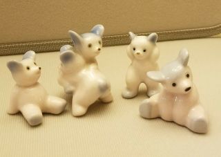 Occupied Japan Miniature Porcelain Figurine Set,  Blue & Pink Teddy Bears