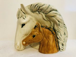 Vintage Napco Ware Japan Horse Head Mare & Foal Ceramic Planter Vase 9625