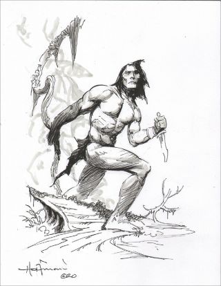 Trazan Jungle Explorer Ink Drawing By Mike Hoffman
