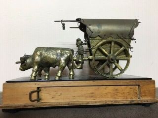 Rare Vintage Music Box With Draw - Bull Carriage Brass - Brass