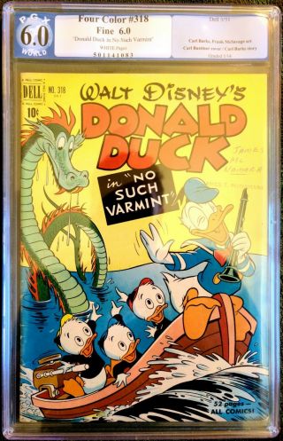 Four Color 318 F 6.  0 Graded.  Donald Duck In No Such Varmint,  Carl Barks Art