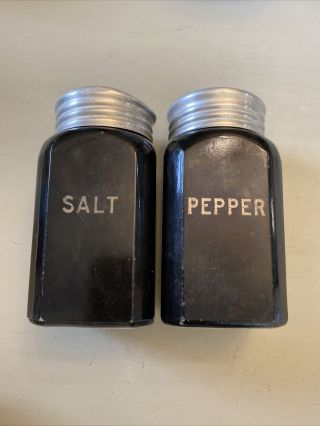 Vintage Salt And Pepper Shaker Black Milk Glass 5” Tall