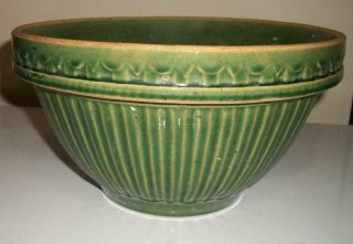 Vintage Unmarked Green Glaze Crock / Stoneware Mixing Bowl