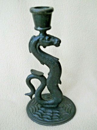 Vintage Iron Art Lb 55 Cast Iron Sea Serpent Candle Holder
