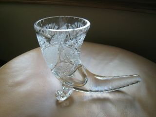 Vintage Crystal Footed Cornucopia Horn Of Plenty Vase Bowl