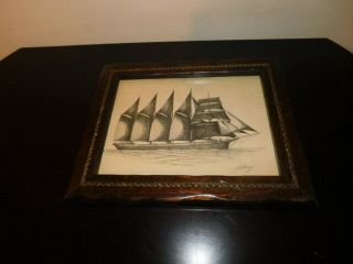 Maritime Nautical Vintage Sailing Ship Picture 1970s Framed