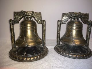 Vintage Liberty Bell Bookends Metal 1974 Scc Set Of 2 Heavy 6 3/8 " H