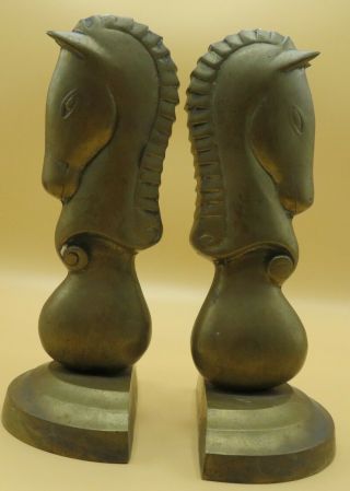 Brass Horse Head Bookends Vintage Hollywood Regency Large Knight Chess Piece