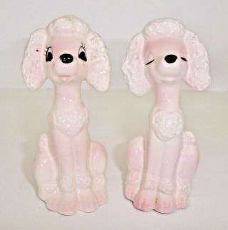 Vintage Ceramic Pink Poodles Salt And Pepper Shakers