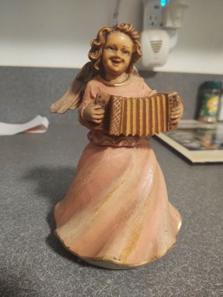 Vintage Anri Music Box Girl Angel Playing Squeeze Box.  Ave Maria Italy.