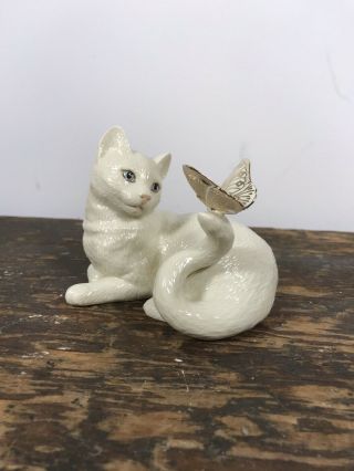 Lenox " Enchantment " Cat With Butterfly On Tail Porcelain Figurine