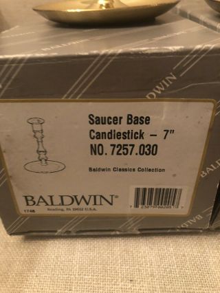 (2) Baldwin Polished Brass Candlesticks 7” Tall Round Base With Felt 2