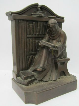 Antique L.  V.  Aronson 1920 ' s Library Monk Bookends 3