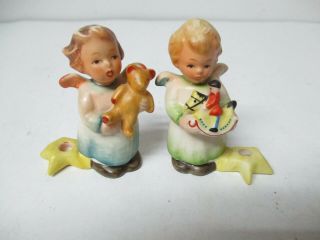 2 Tiny Goebel Porcelain Christmas Candleholders - Angels W Toys