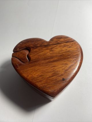 Vintage Hand Crafted Heart Wood Puzzle Jewelry Trinket Box