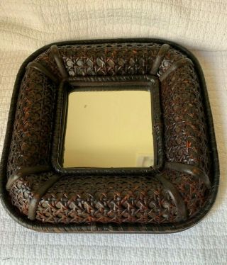 Set of three small mirrors with thick open cane wicker frames 3
