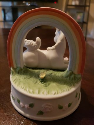 Enesco Unicorn Music box Over the Rainbow Bisque Vintage collectible Figurine 2