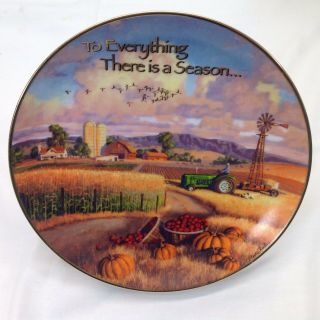 To Everything There Is Season Plate Harvest Tractor Farm Fall Vtg Franklin