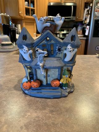 Halloween Haunted House Ceramic Tealight Candle Holder Partylite