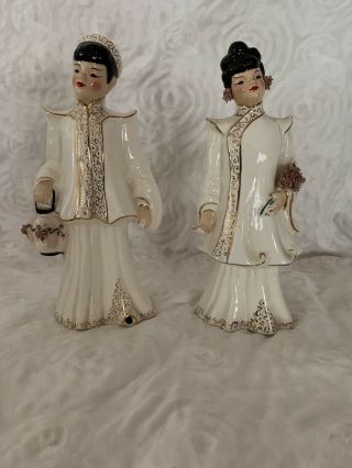 Vtg Florence Ceramics Pasadena California Figurines Asian Man & Woman