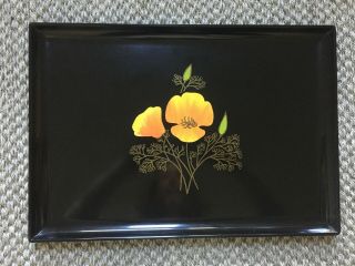 Mid Century Couroc Of Monterey,  Copper Inlaid Black Tray 18”x 12 " With Poppies