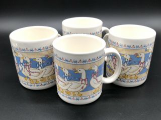 4 Vintage Treasure Craft Stoneware Ribbon Geese Coffee Cups Mug