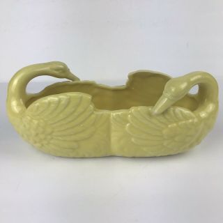 Vintage Swans Planter Yellow Ceramic Hand Painted Made In Japan Vase