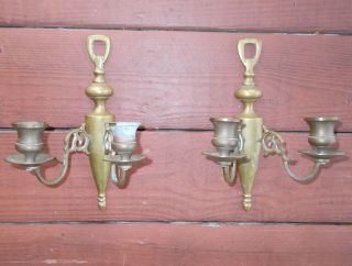 Pair Antique Vintage Brass Two Arm Candle Holders Wall Sconces