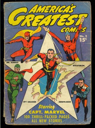 America’s Greatest Comics 2 (missing 9 Pages) Captain Marvel Fawcett 1942 Gd