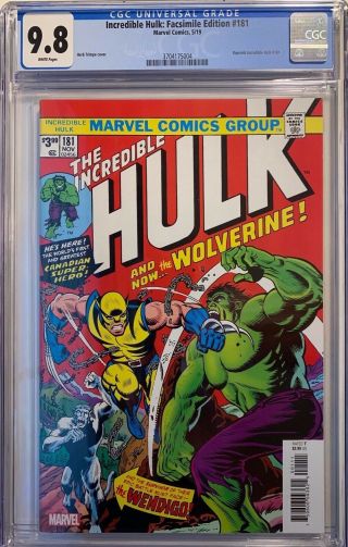 Incredible Hulk 181 (2019) Cgc 9.  8 Nm/mt Facsimile Edition Marvel Comics Wp