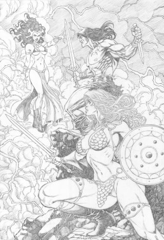 Conan Red Sonja 11x17 Sexy Pencil Pinup Art Comic Page By Ron Adrian