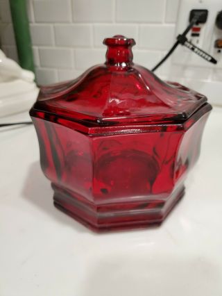 Vintage Indiana Glass Concord Red Octagon Candy Dish & Cover