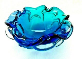 Vintage Mid Century Modern Murano Art Glass Blue And Green Bowl