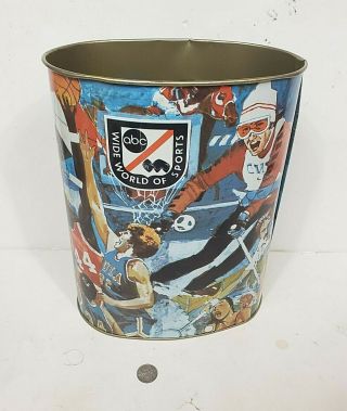 Abc Wide World Of Sports Vintage Metal Garbage Can Pail Cheinco Waste Basket