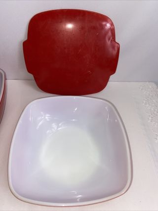 Vintage Pyrex 525B Red 2 - 1/2 QT & 515B W Lid Square Ovenware Serving Mixing Bowl 2