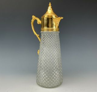 Hollywood Regency French Style Gilt Brass Mounted Crystal Glass Claret Jug Tia