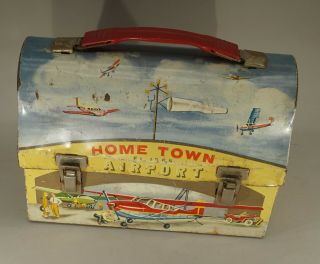 VINTAGE HOME TOWN AIRPORT METAL DOME TOP LUNCH BOX WITH THERMOS 5