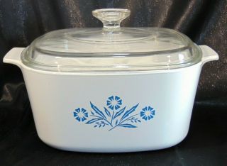 Vintage Corning Ware Blue Cornflower Glass 3 Liter Casserole Dish W/ Pyrex Lid