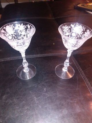 2 Crystal Wildflower Cocktail Glasses,  Stemware By Cambridge Glass Co.  6 " 3oz