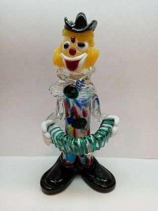 In.  Murano Glass Clown With Accordion With Sticker.