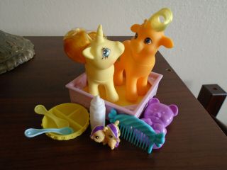 Vtg G1 My Little Pony Pretty Pals Baby Leafy,  Baby Lucky Leaf - Nmint,  Accessori