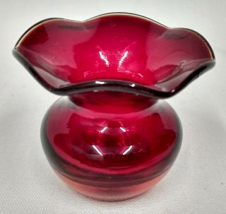 1988 Gibson Amberina Ruby Art Glass Miniature Vase Toothpick Holder 2 " Rose Bowl