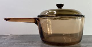 Vintage Corning Ware Visions Amber Glass 1.  5 L Sauce Pot Pan W/pyrex Lid▪