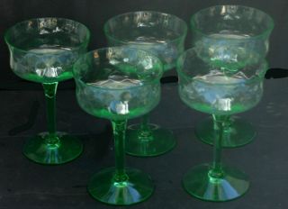 Vtg 5 Rare Green Depression Vaseline Glass Stems Wine Sherbet Martini?