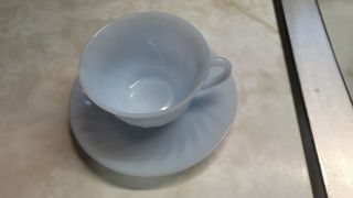 Fire King Azurite Blue Swirl Cup And Saucer Set,  Vintage Glass Usa