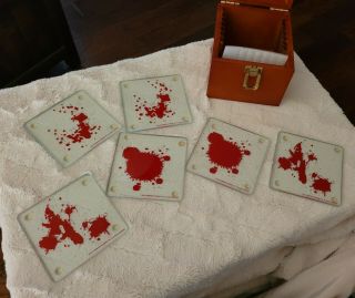 Dexter Blood Splatter Slides Coasters Set Of 6 In Wooden Box Showtime Authentic