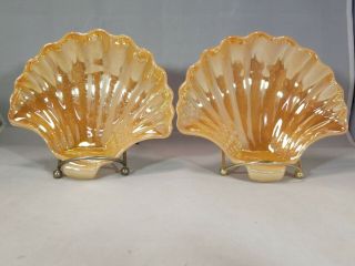 Peach Lusterware Clam Oyster Shell Set Of 2 Fire King Anchor Hocking Replacement