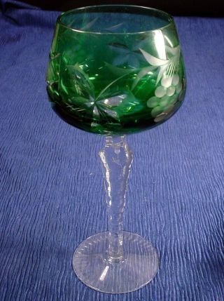 Vtg Nachtmann Traube 8 " Wine Glass Green Cut To Clear Crystal Bohemian