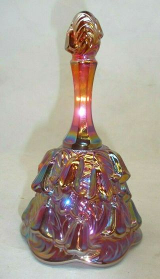 Vtg Fenton Carnival Glass Lily Of The Valley Red/pink Opalescence Bell 6 3/4