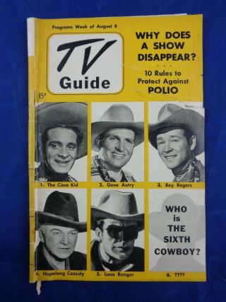 Vintage Tv Guide Aug.  8,  1952 Lone Ranger,  Roy Rogers,  Hopalong Cassidy Rare
